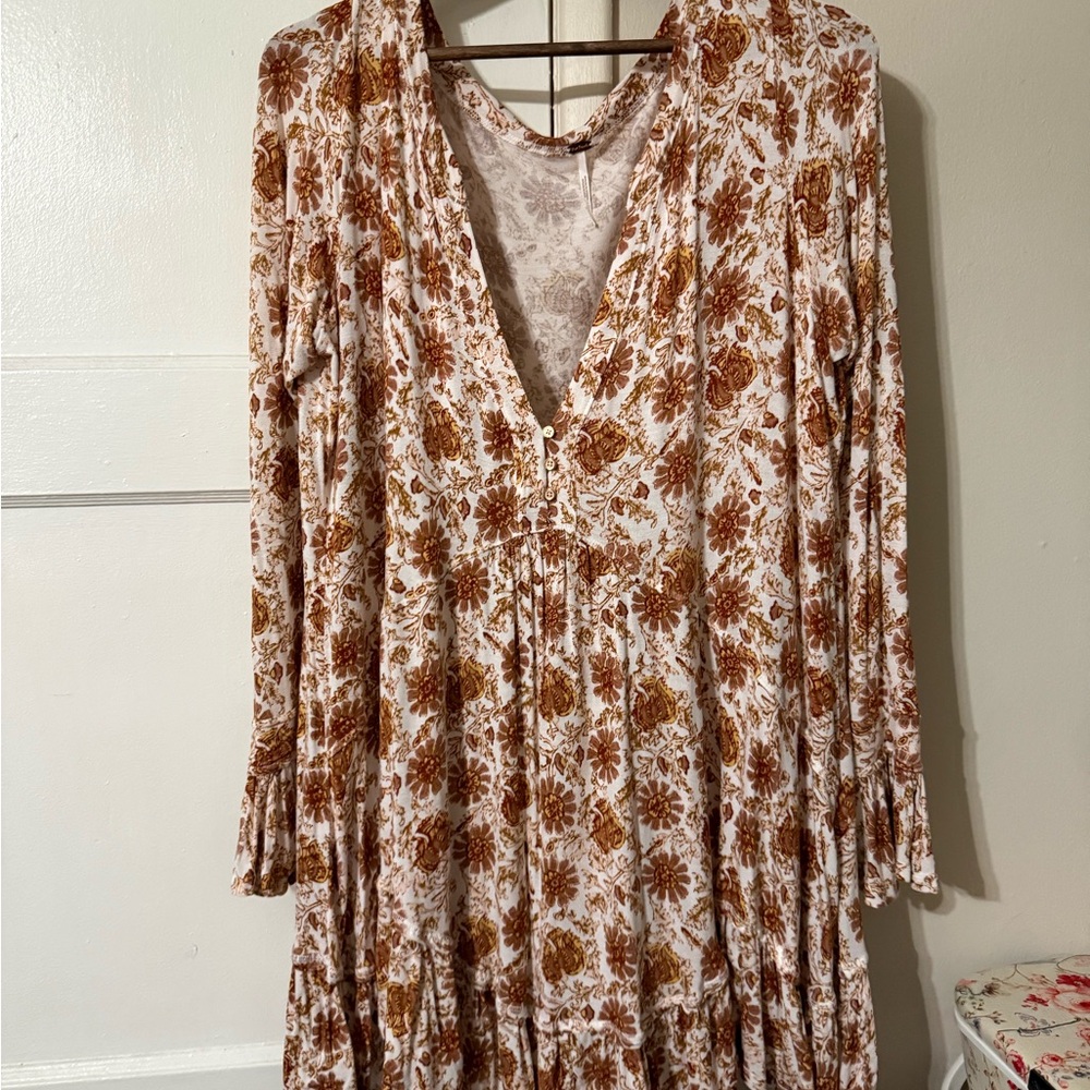 Free People Floral V-Neck Long Sleeve Dress